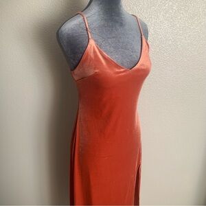 Forever21 Womens Small Coral Spaghetti Strap Vneck Velour Dress bottom Slit